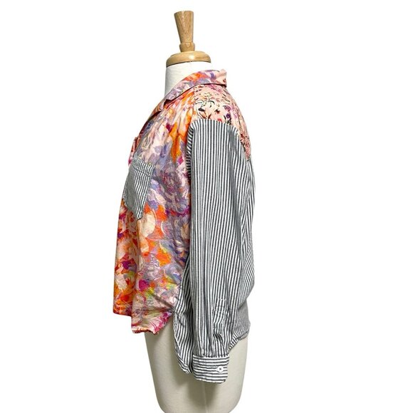 Anthropologie Boho Mixed Floral Stripe Button Front Shirt Relaxed size 0 - Picture 4 of 9